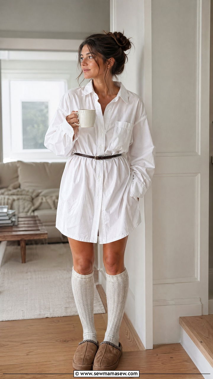 Oversized Shirt Dress With Knee High Socks - 35 Classy loungewear outfit ideas