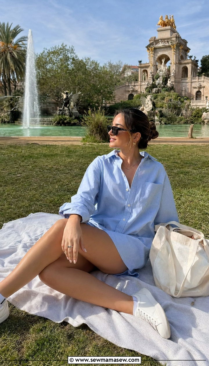 Oversized Shirt Dress and White Sneakers Barcelona Outfit - 30 Barcelona outfit ideas