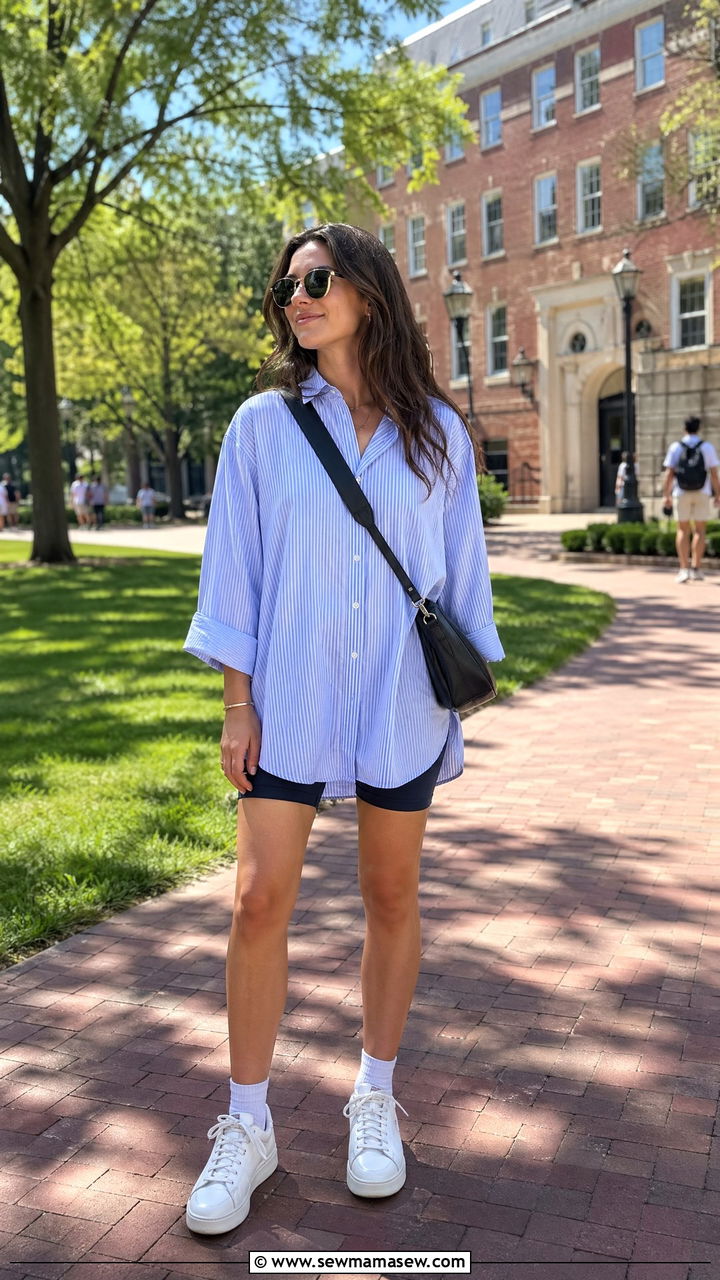 Oversized Shirt Dress with Sneakers - 35 Cute college outfit ideas
