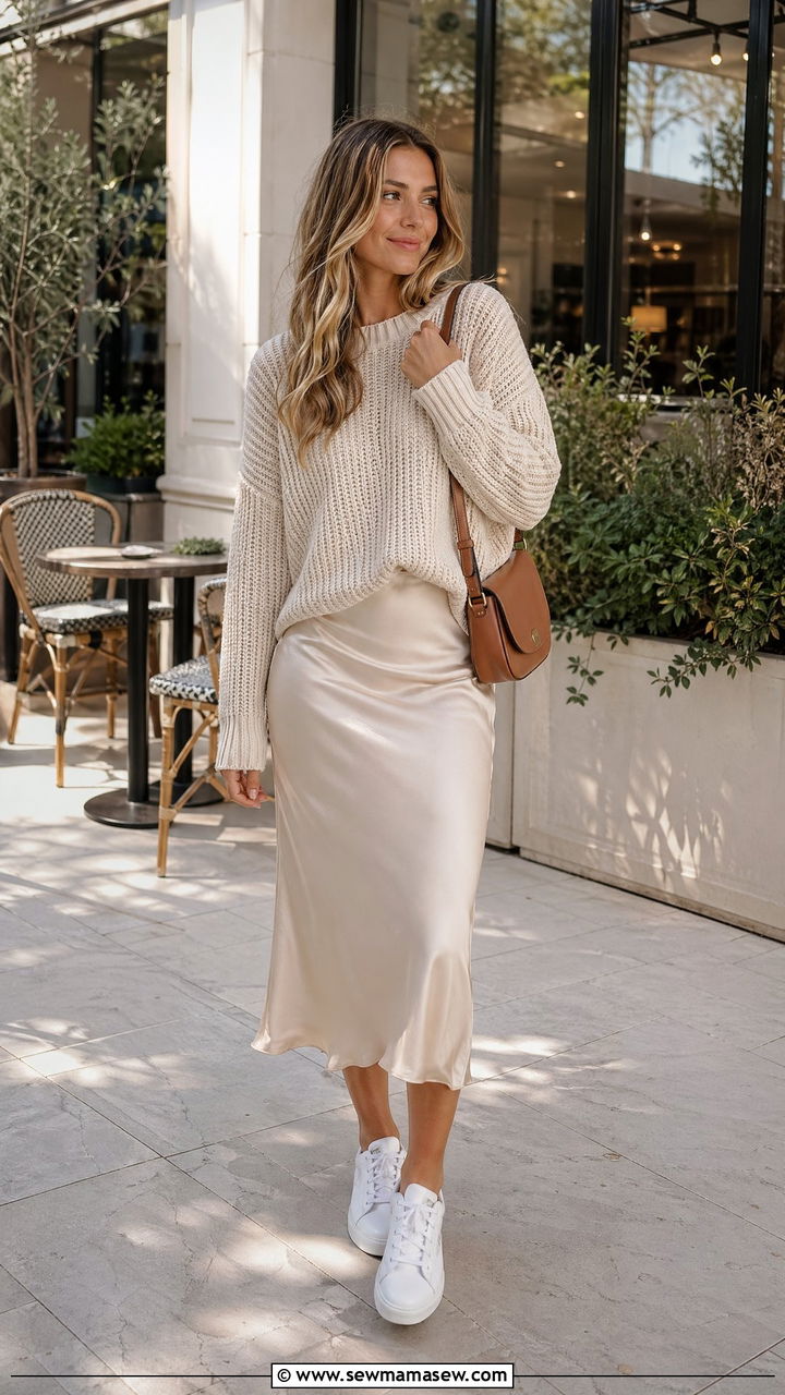 Oversized Sweater And Slip Midi Skirt - 35 spring everyday outfit ideas