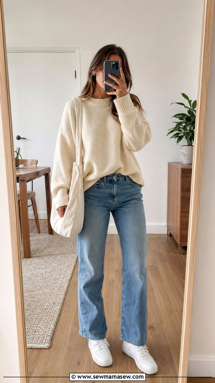 Oversized Sweater And Straight Leg Jeans - 30 Back to school outfit ideas modest 2026