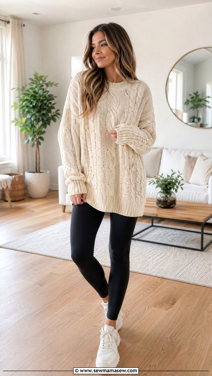 Oversized Sweater With Leggings and Sneakers - 35 comfy outfit ideas for women
