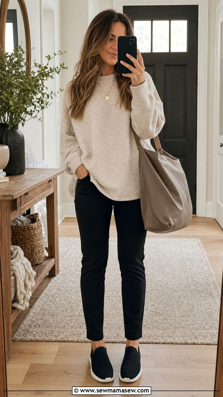 Oversized Sweater With Ponte Pants Travel Day Outfit - 35 Modest outfit ideas for travel