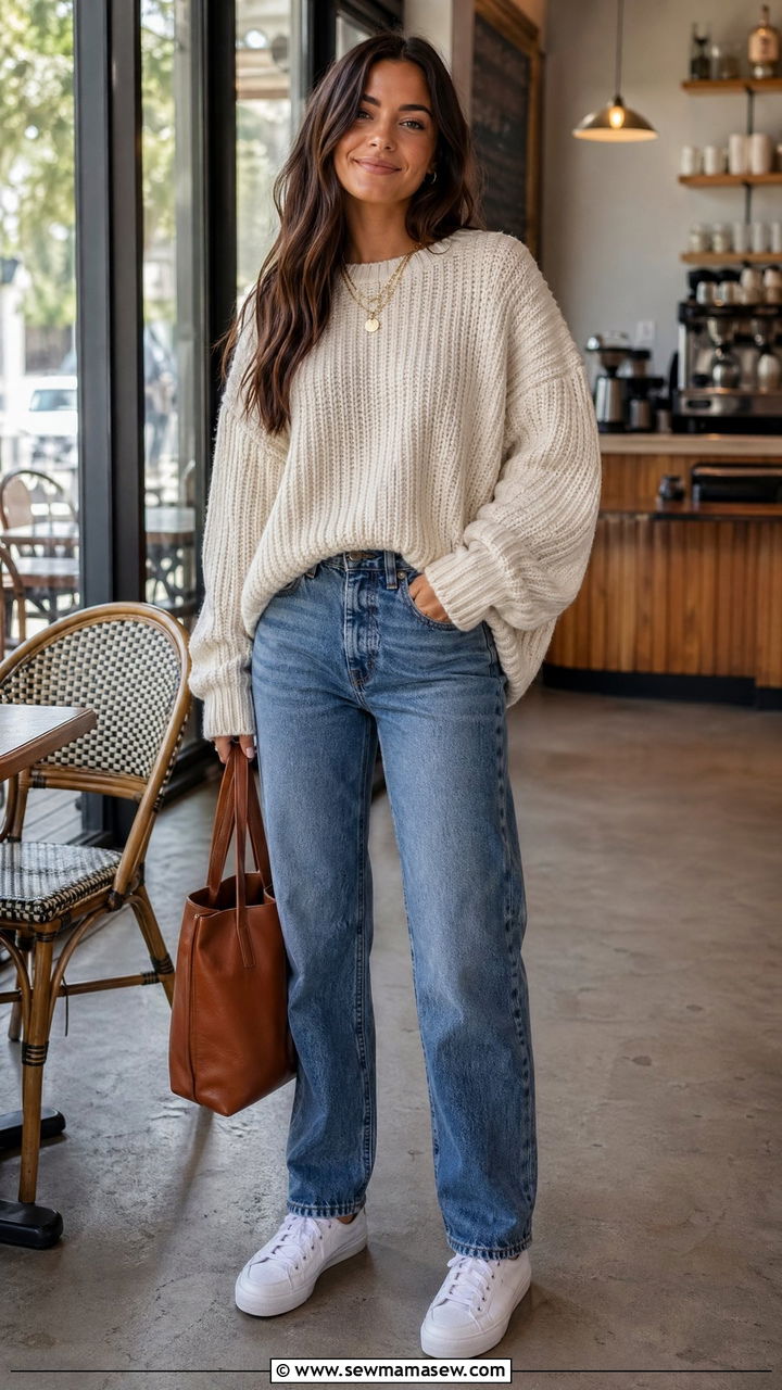 Oversized Sweater With Straight Leg Jeans Outfit - 35 Sunday brunch outfit ideas