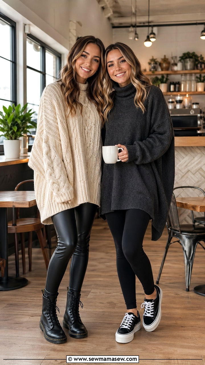 Oversized Sweater and Legging Sibling Outfits - 30 Sibling photoshoot outfit ideas
