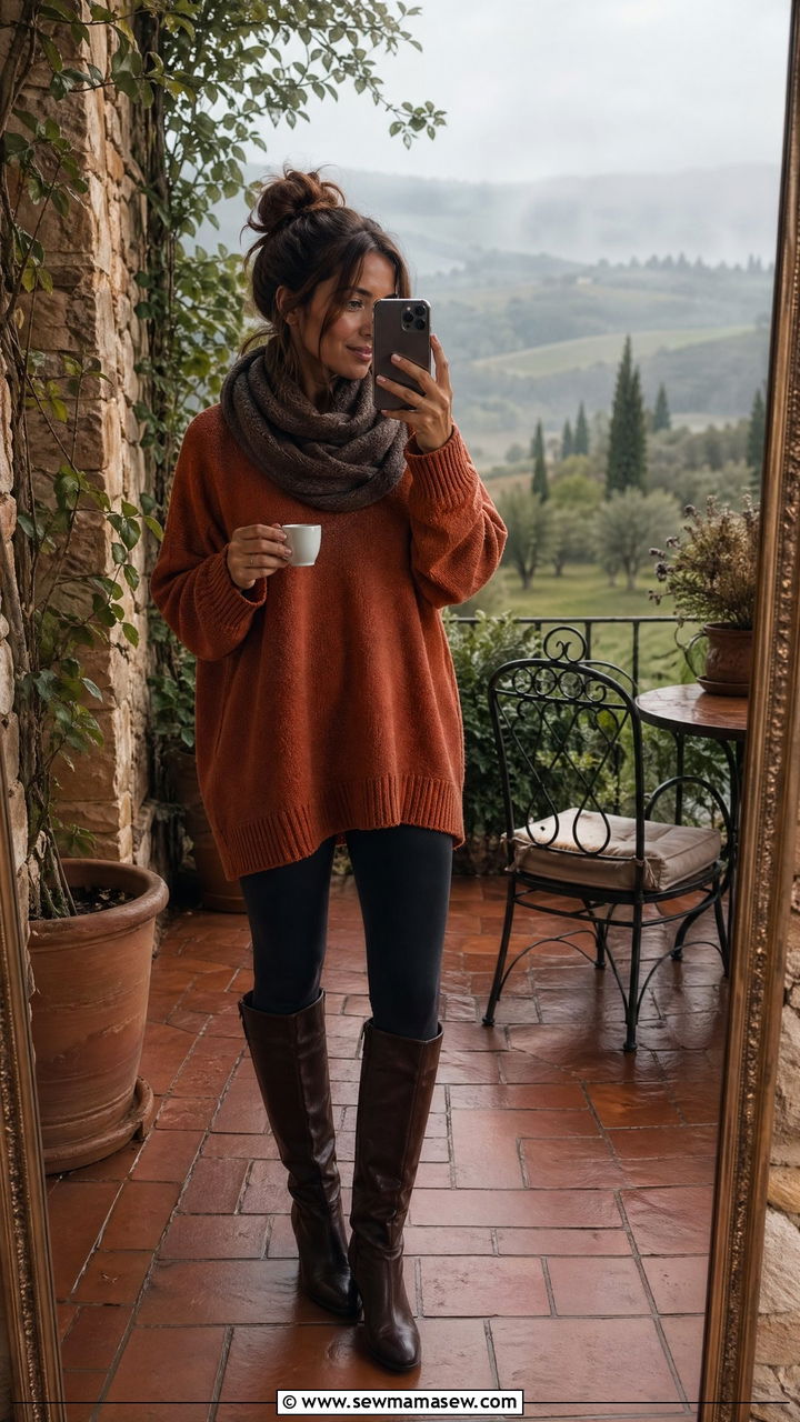 Oversized Sweater and Leggings - 35 Tuscany vacation outfit ideas