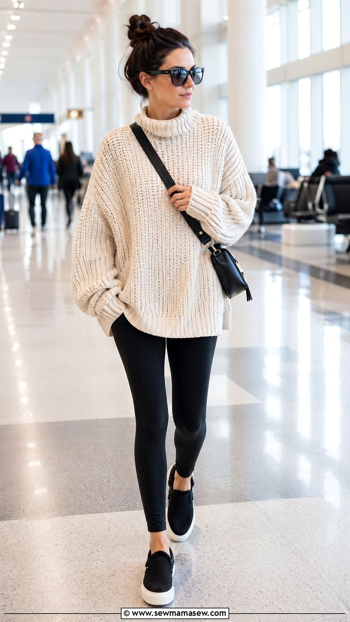 Oversized Sweater with Fleece Lined Leggings - 35 Comfy airport outfit ideas