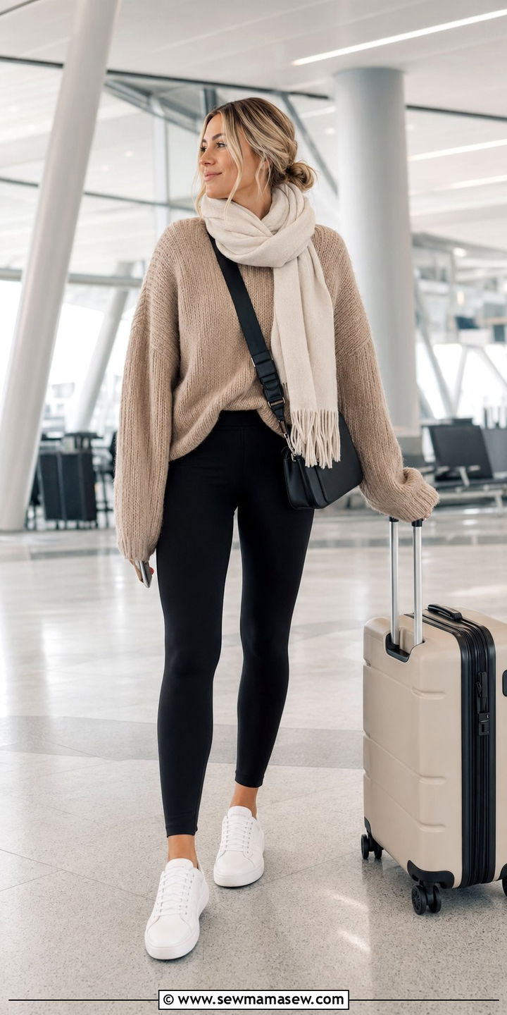 Oversized Sweater with Leggings Airport Outfit - 30 airport outfits aesthetic