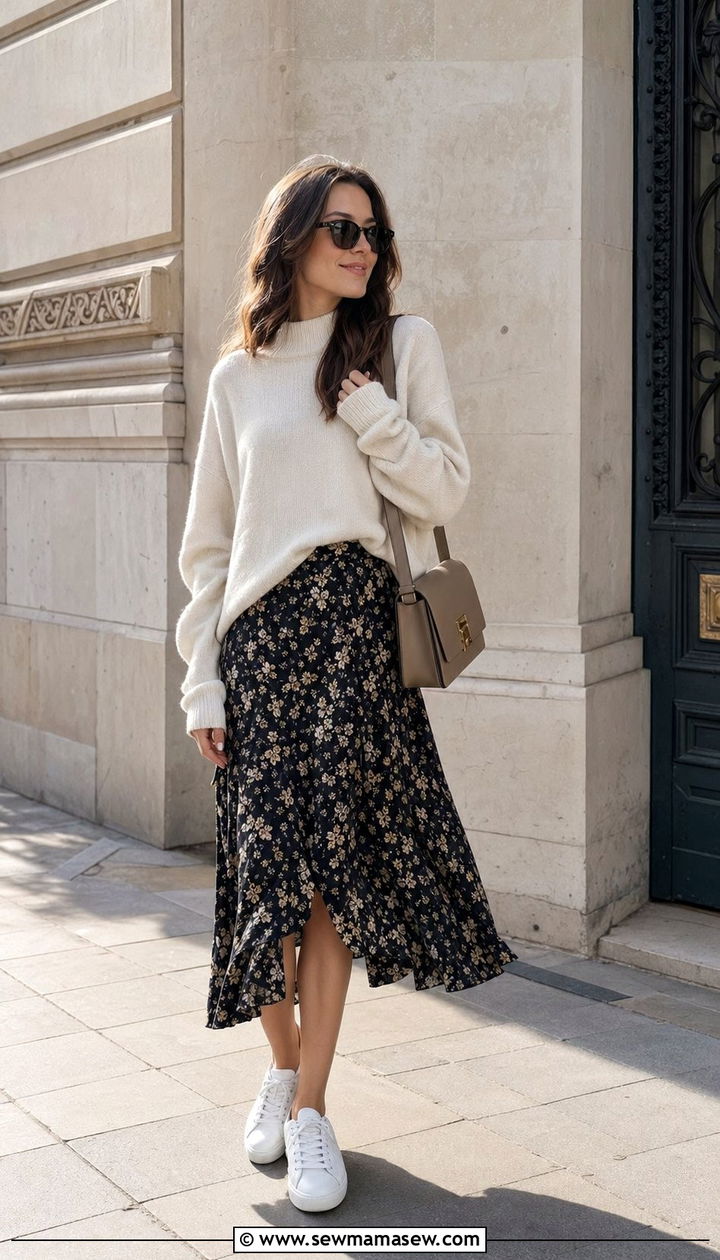 Oversized Sweater with Midi Skirt Outfit - 35 modest outfit ideas for women