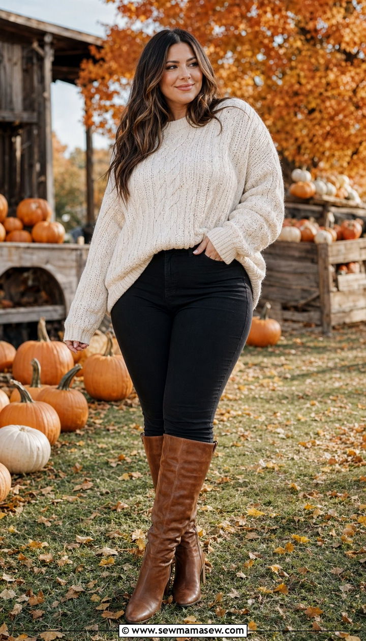 Oversized Sweater with Skinny Jeans and Boots Outfit - 30 Best tops for plus size