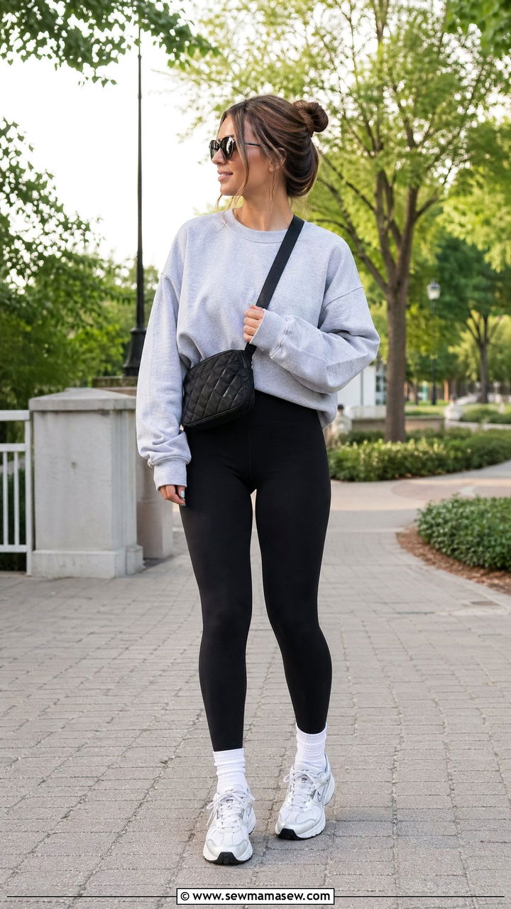 Oversized Sweatshirt And Leggings Walking Outfit - 35 walking outfit ideas for women