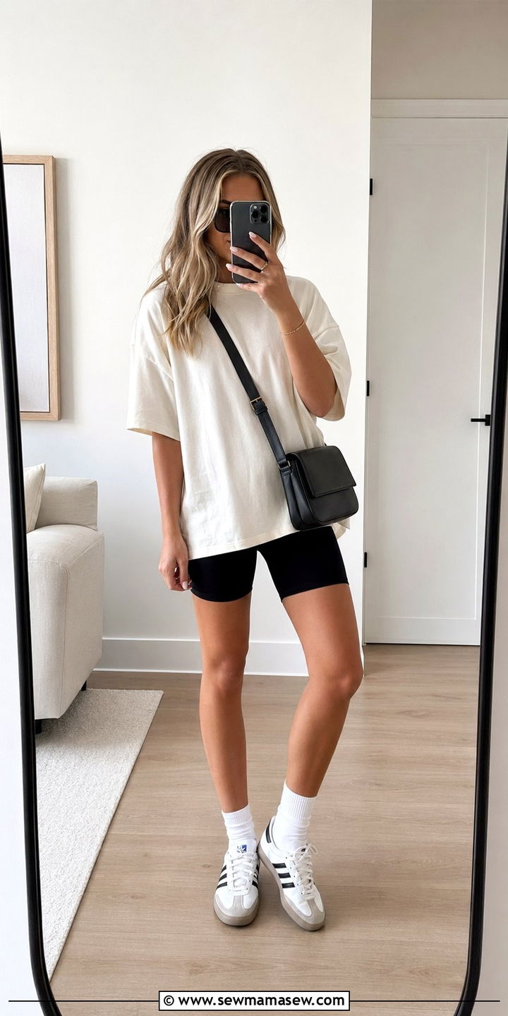 Oversized Tee And Biker Shorts Clean Girl School Look - 30 Back to school outfit ideas clean girl 2026