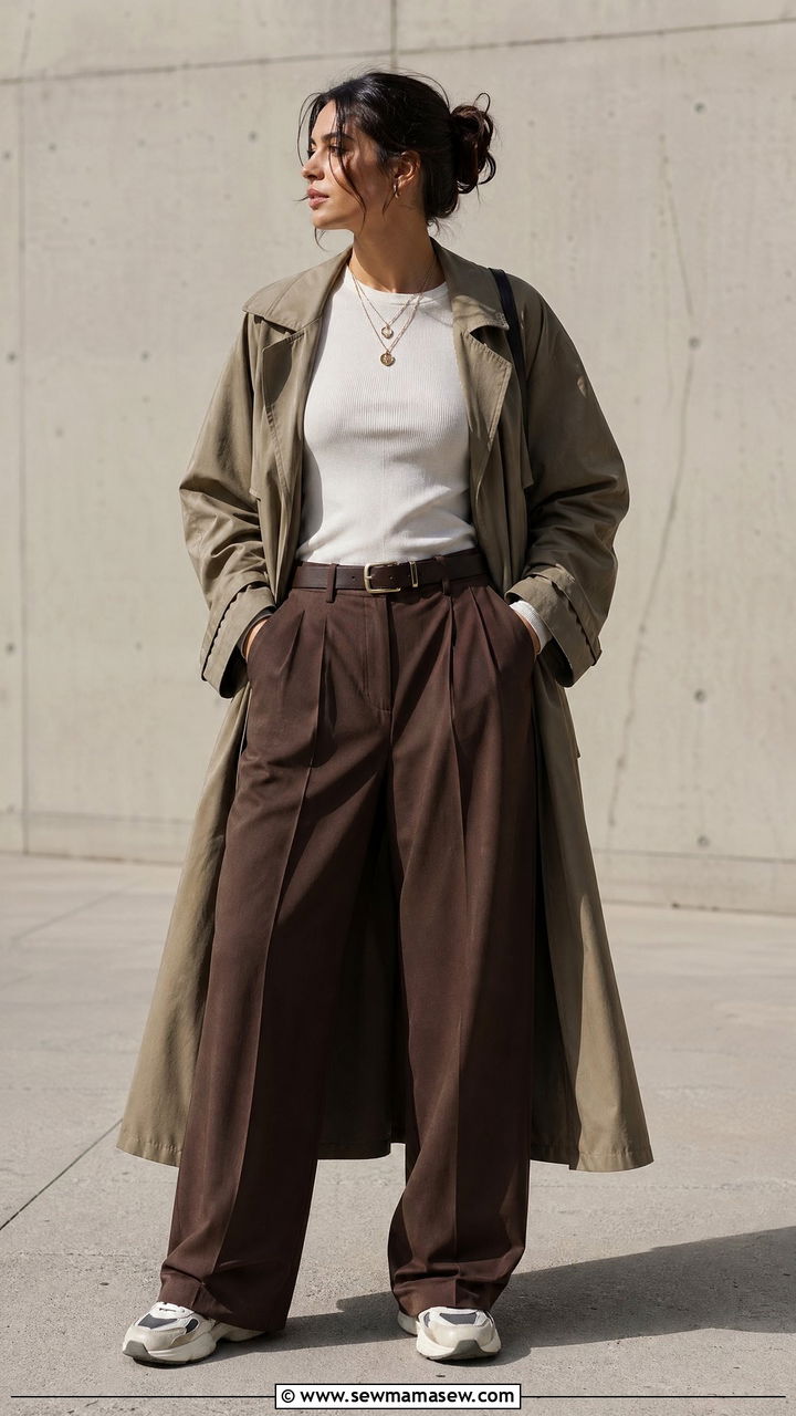 Oversized Trench Coat With Wide Leg Pants - 35 trench coat outfits for women