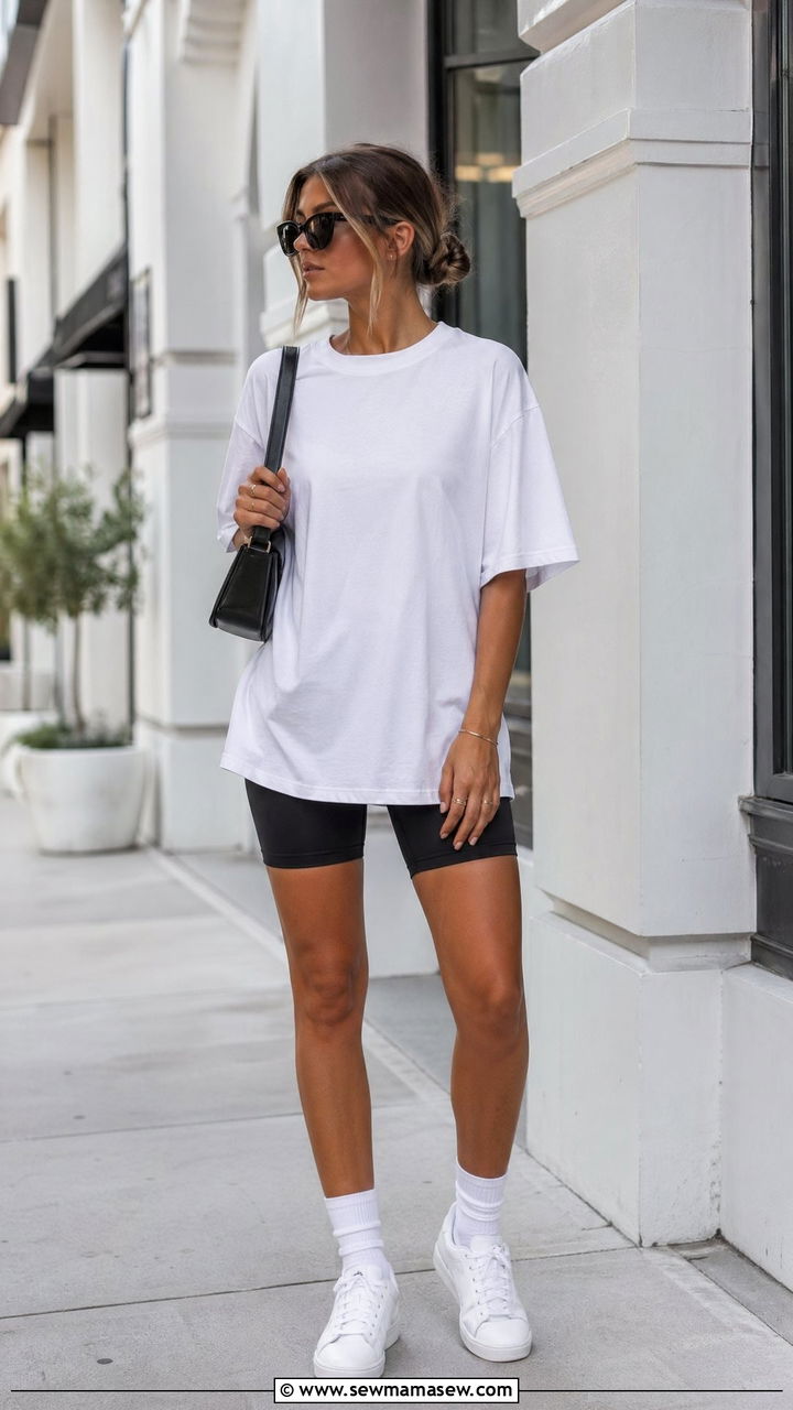 Oversized White Tee With Biker Shorts - 35 Clean girl outfits 2026