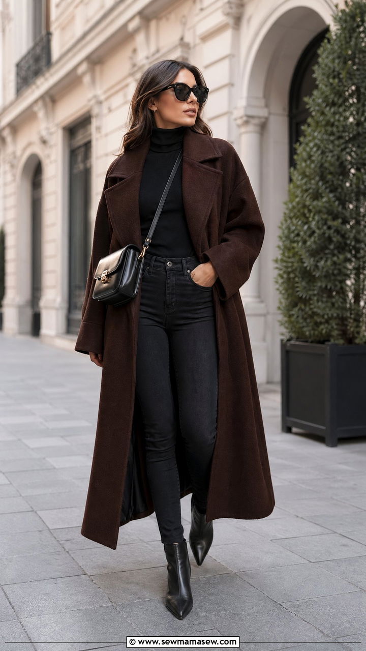 Oversized Wool Coat with Fitted Turtleneck and Slim Jeans - 35 Wool coat outfit ideas