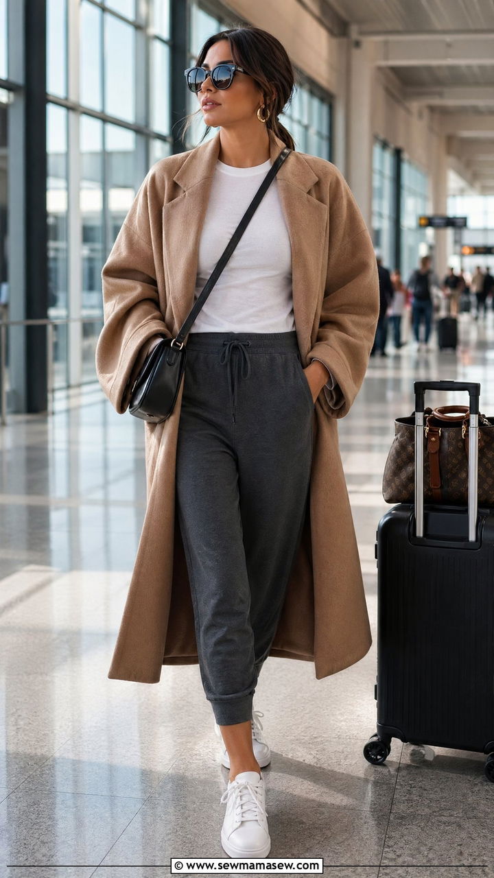 Oversized Wool Coat with Tailored Joggers and Clean Sneakers - 35 Wool coat outfit ideas