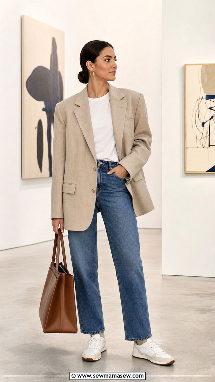 Oversized blazer and straight leg jeans - 35 Museum visit outfit ideas