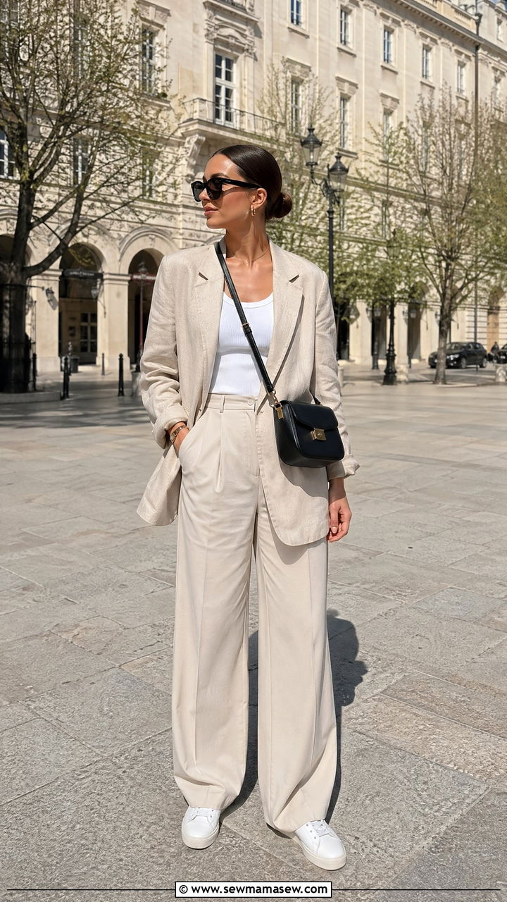 Oversized blazer and wide leg trousers ensemble - 35 Clean girl spring outfits