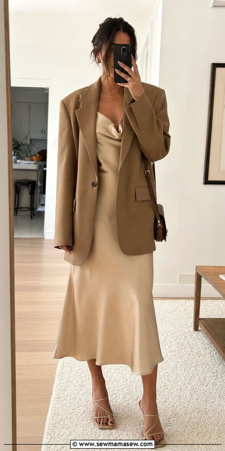 Oversized blazer with a midi slip dress - 30 Best blazers for tall women