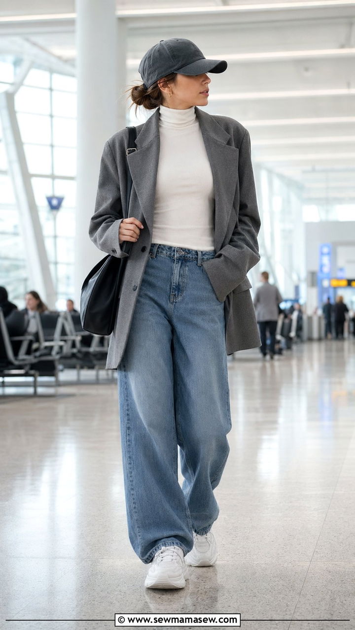 Oversized blazer with baggy jeans and sneakers - 30 Baggy jeans outfit ideas with a blazer