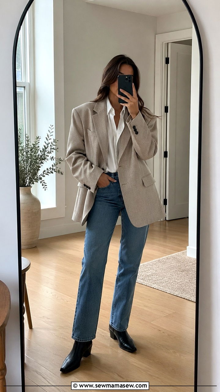 Oversized blazer with straight leg jeans - 30 Spring layering outfits