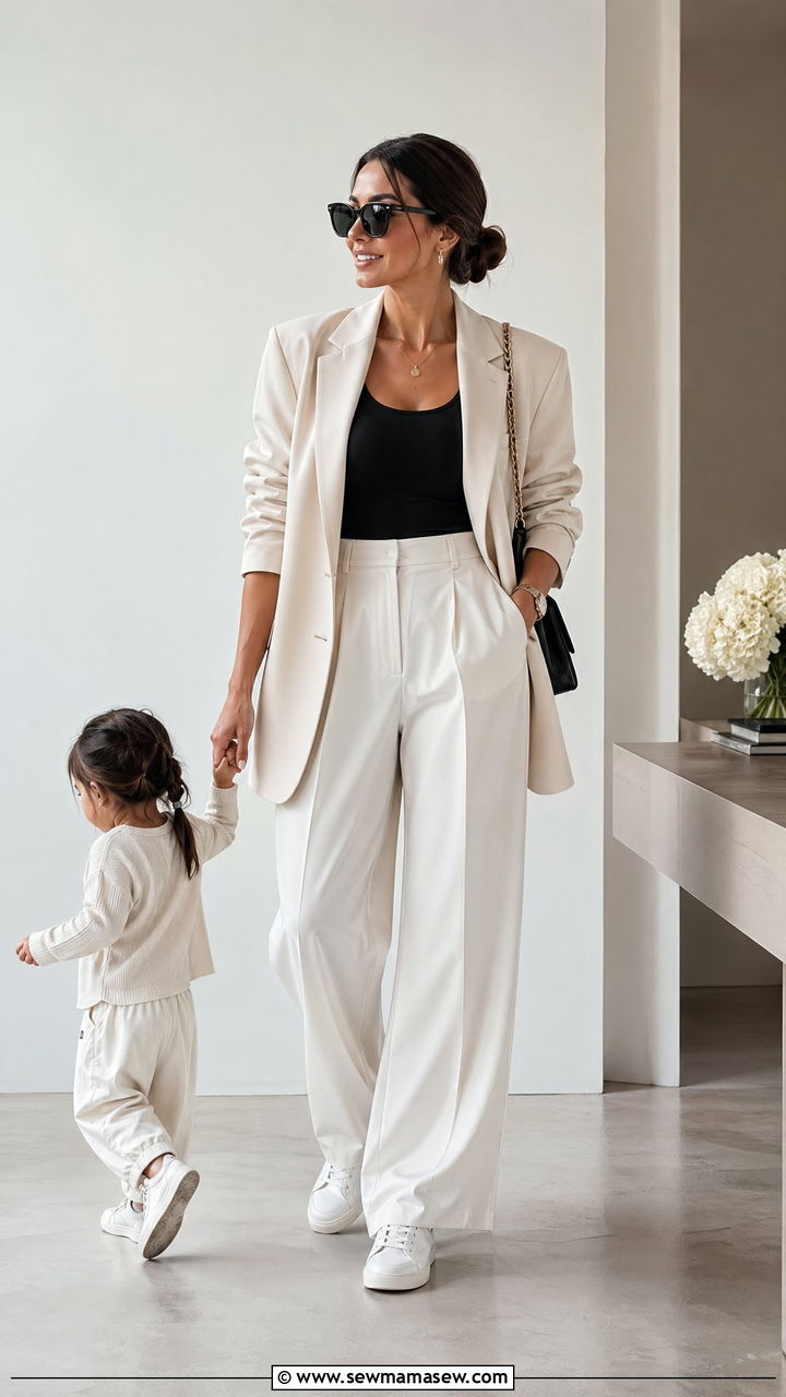 Oversized blazer with white trousers - 35 Spring outfits for working moms
