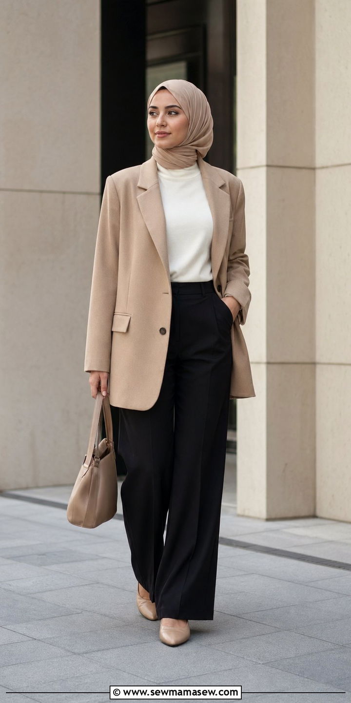 Oversized blazer with wide leg trousers - 35 Modest outfit ideas for hijabis