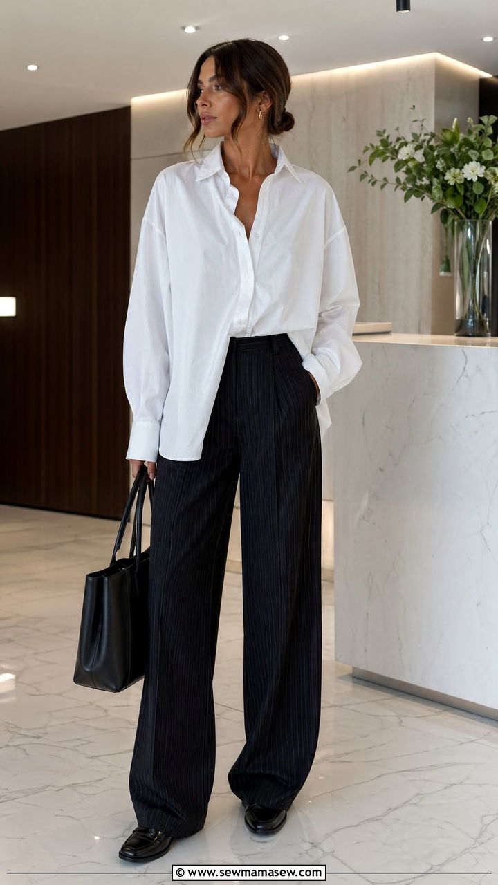 Oversized button down and tailored trousers outfit - 35 Cool girl outfit ideas