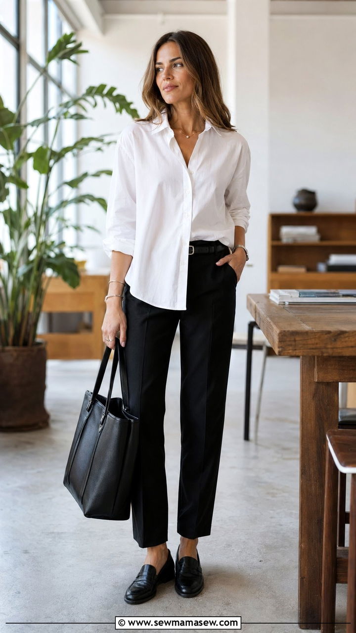 Oversized button down with tailored trousers - 35 Quiet luxury outfit ideas for work