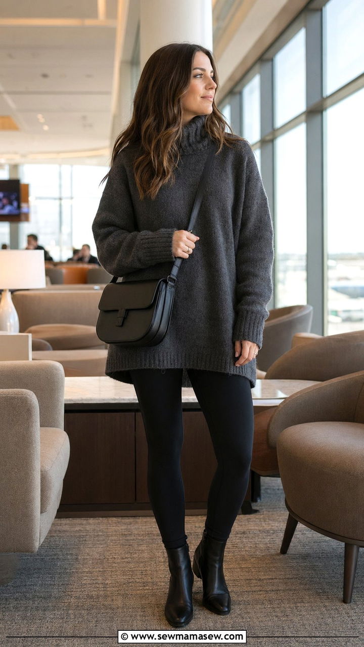 Oversized cashmere sweater with leggings and ankle boots - 30 Airport outfit ideas with cashmere sweater