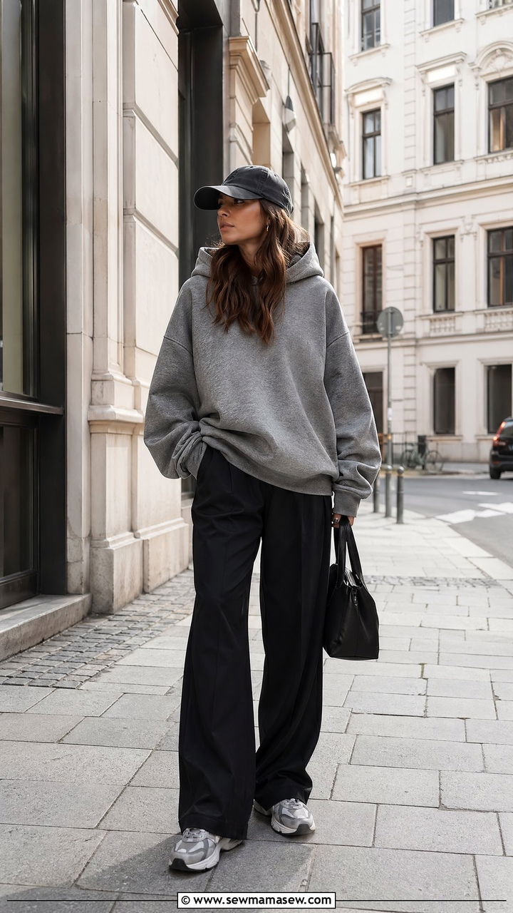 Oversized hoodie and tailored trousers outfit - 35 Cool girl outfit ideas