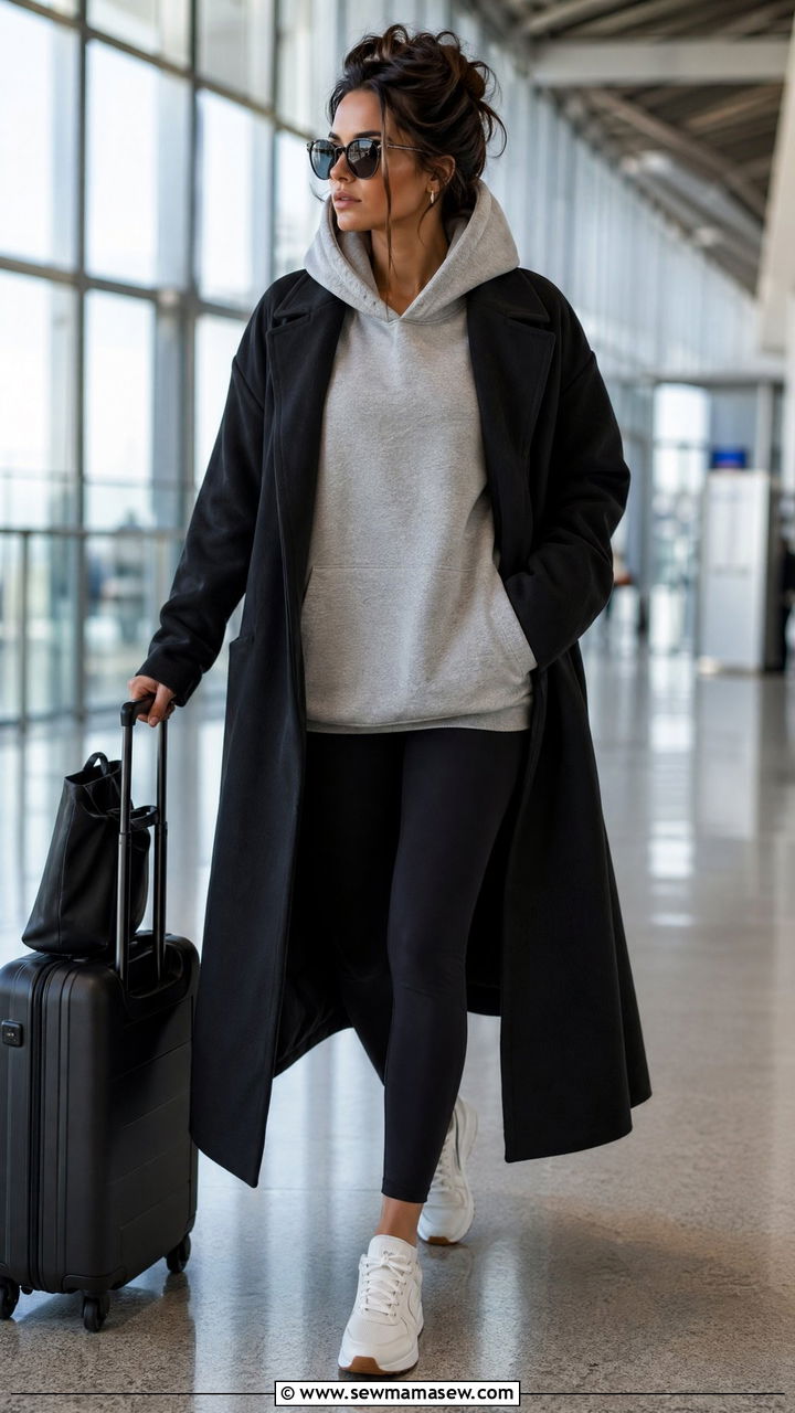 Oversized hoodie with leggings and sneakers long flight - 40 Long flight outfit ideas