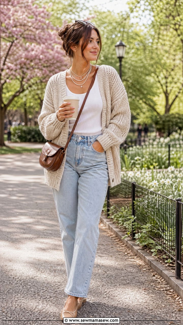 Oversized knit cardigan and tank top coastal grandmother outfit - 35 coastal grandmother outfits ideas