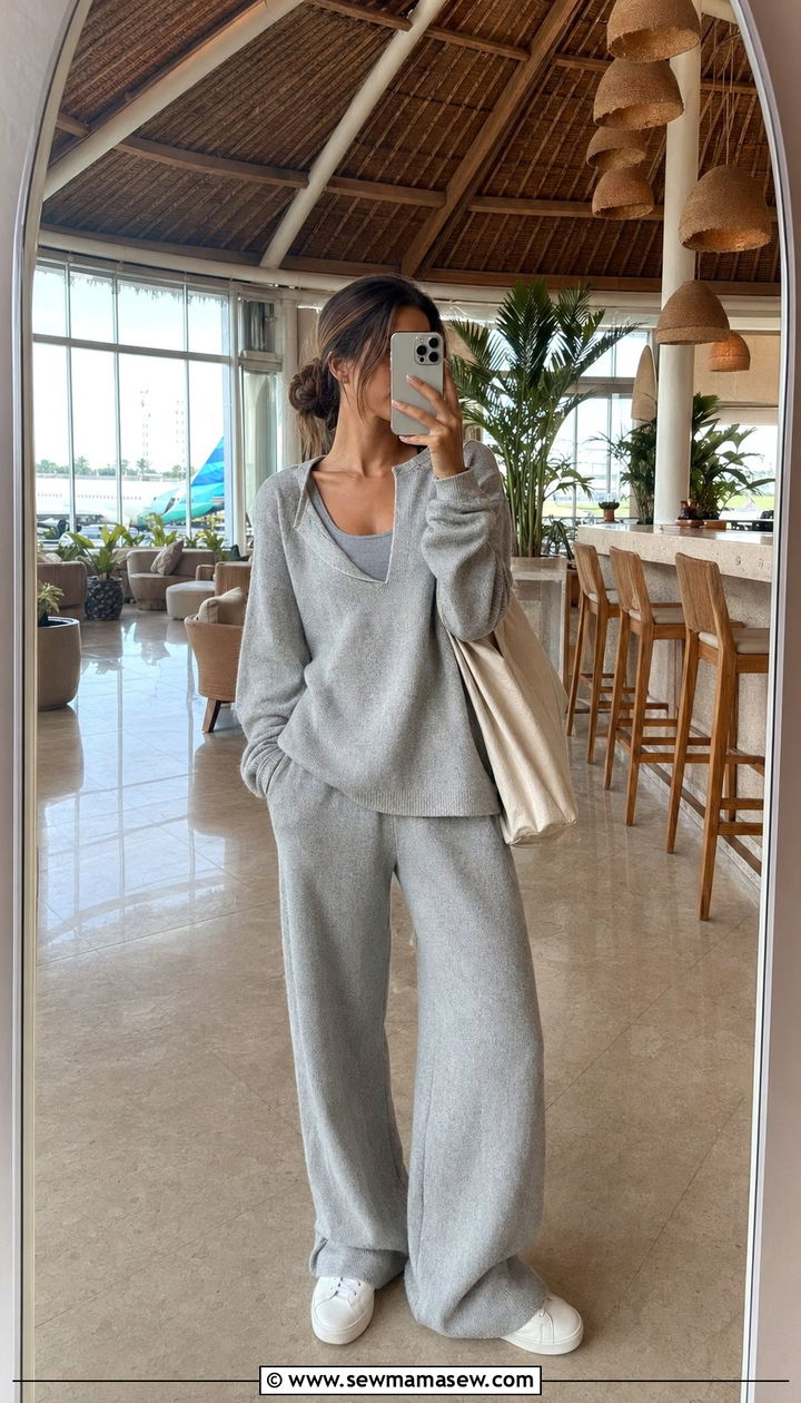 Oversized knit lounge set with sneakers Bali - 30 Bali packing list outfits