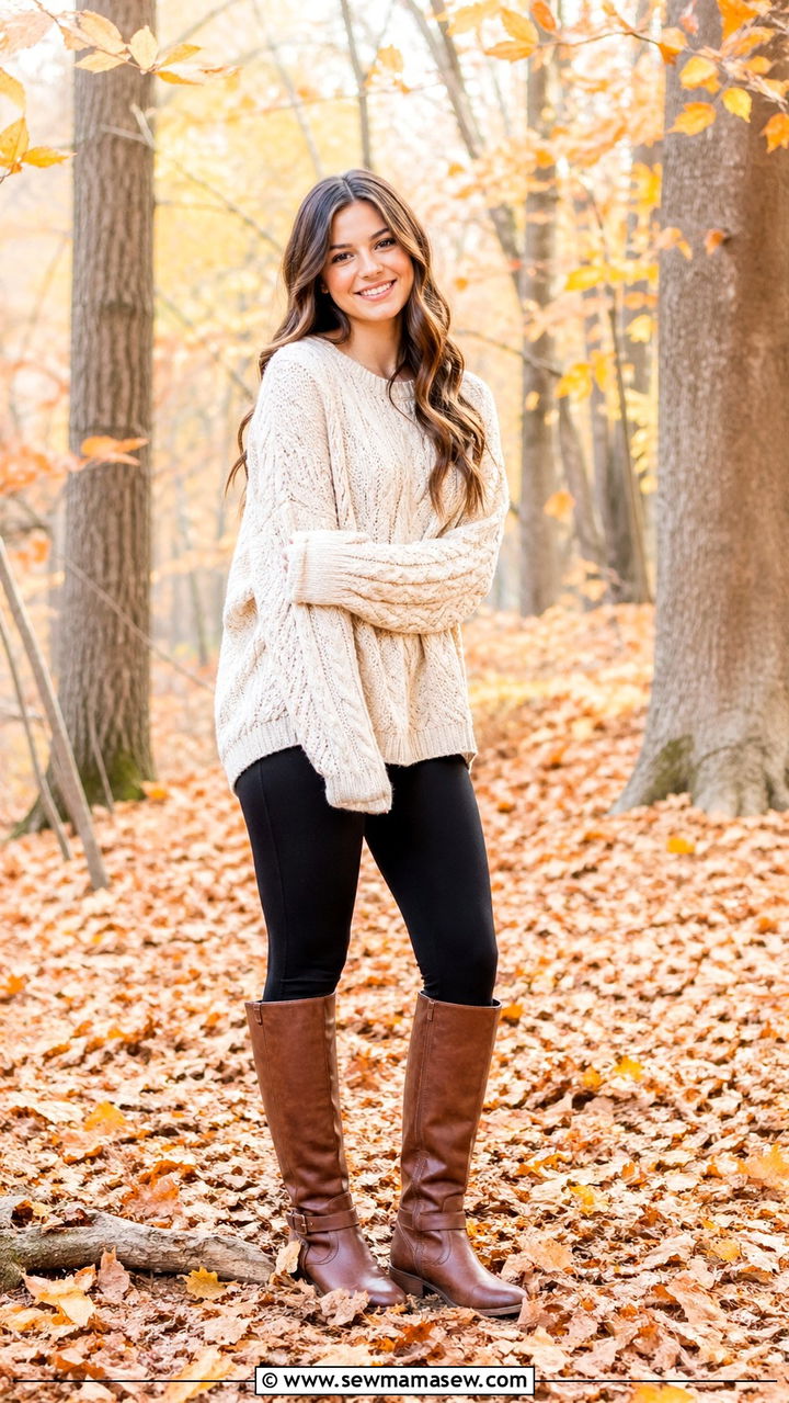 Oversized knit sweater and boots for senior photos - 30 Senior photoshoot outfit ideas