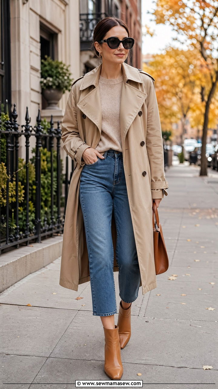 Oversized oval sunglasses with trench coat - 35 Sunglasses outfit ideas