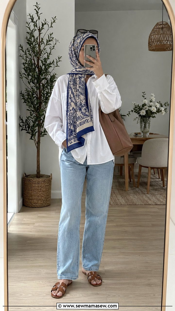 Oversized shirt with straight leg jeans - 35 Modest outfit ideas for Muslim women