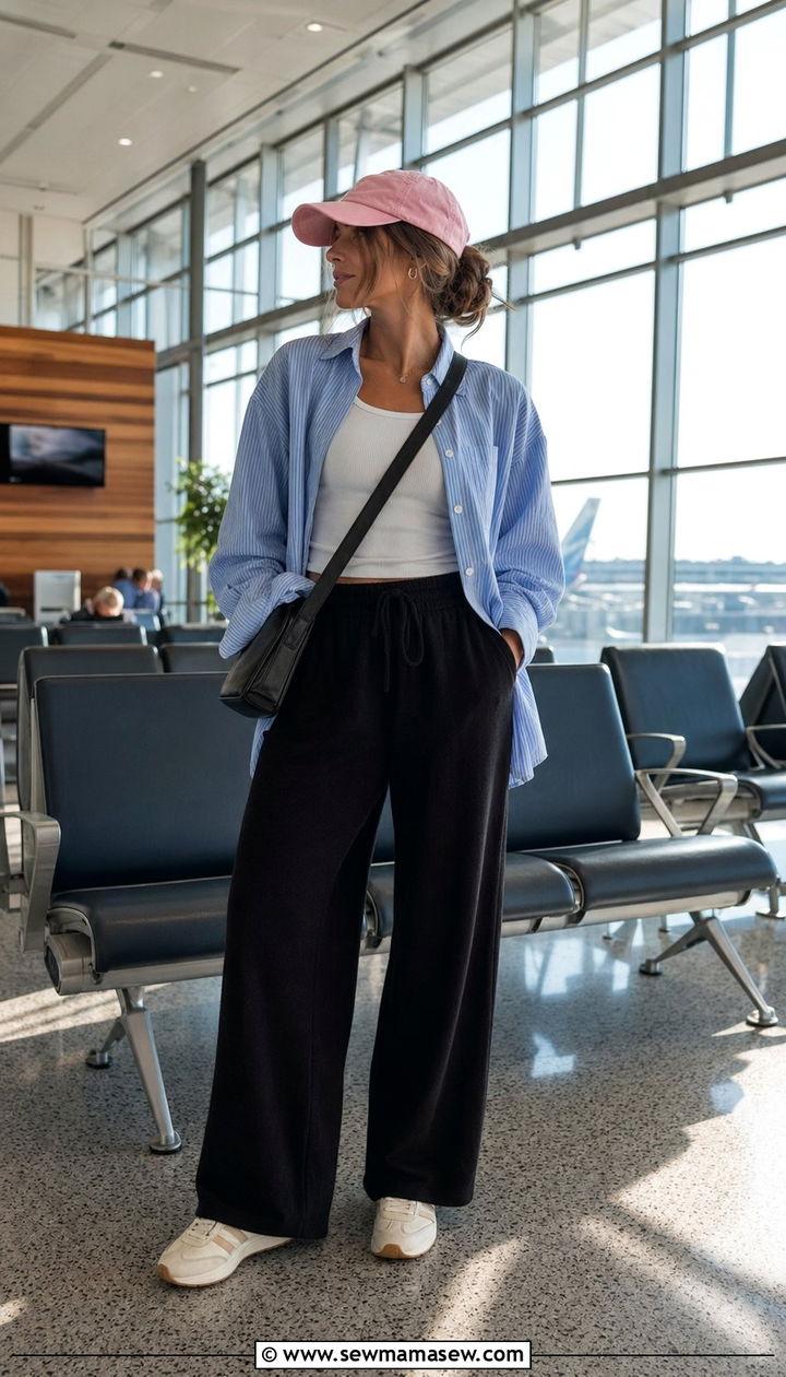 Oversized striped shirt and lounge pants for airport - 30 Airport outfit ideas Parisian