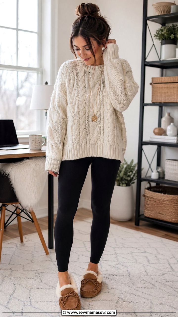 Oversized sweater and leggings outfit - 35 Work from home outfits for moms