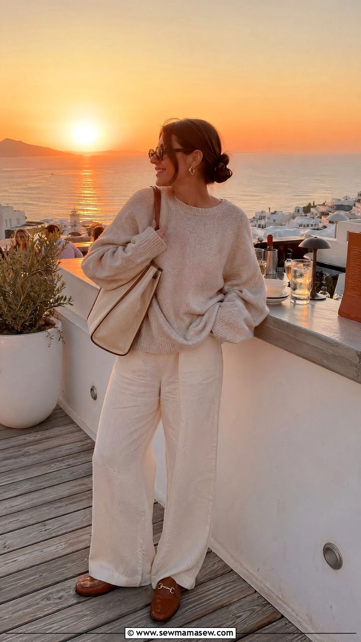 Oversized sweater and wide leg pants - 35 summer travel outfit ideas