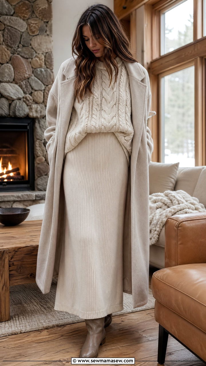 Oversized sweater with knit maxi skirt - 35 Sweater skirt outfit ideas