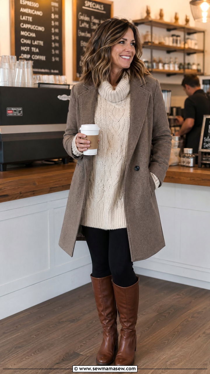 Oversized sweater with leggings and tall boots - 35 Classy outfits for women over 40