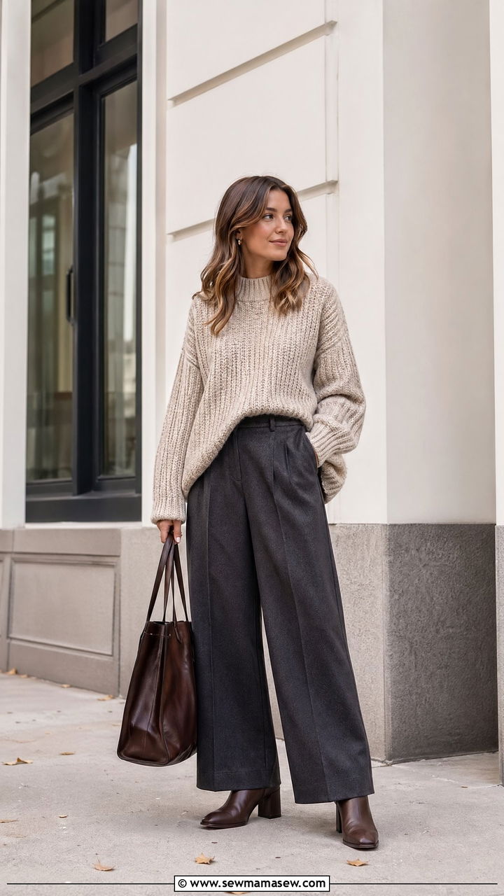 Oversized sweater with wide leg trousers - 35 wide leg pants outfits