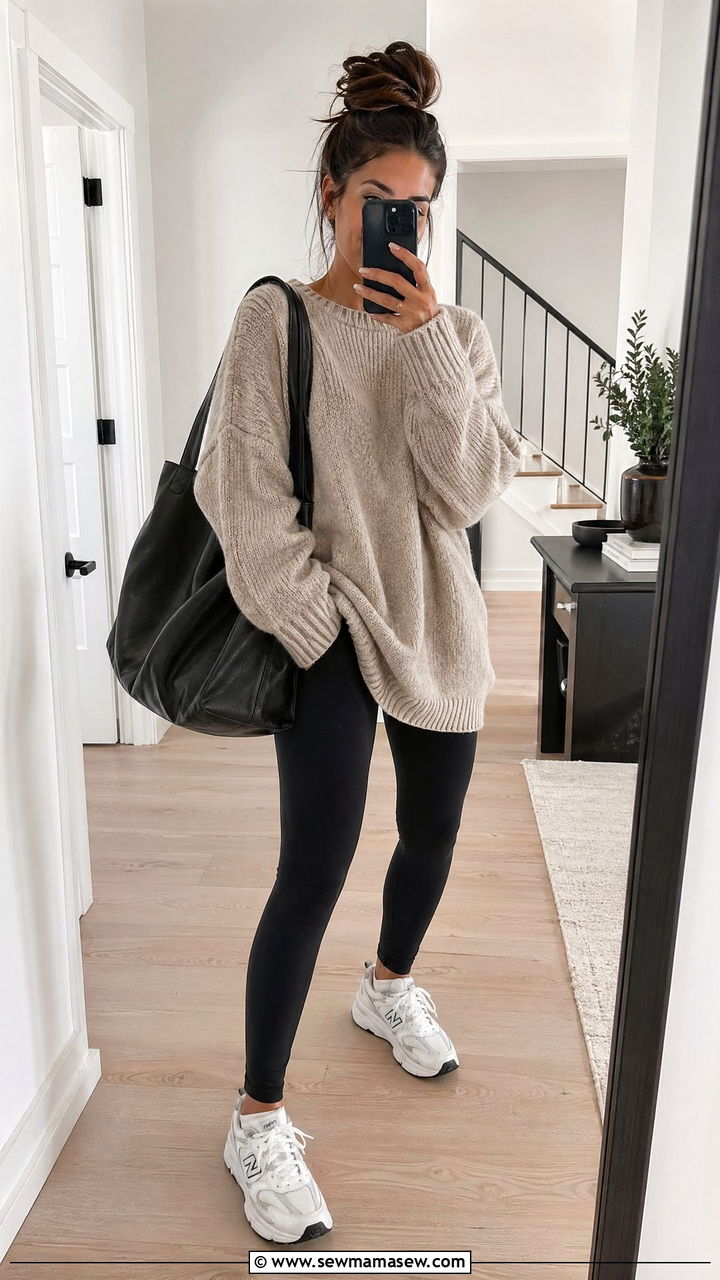 Oversized tote with leggings - 35 Tote bag outfit ideas