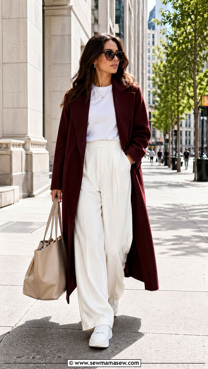 Oxblood duster coat all white outfit - 40 All oxblood outfit ideas