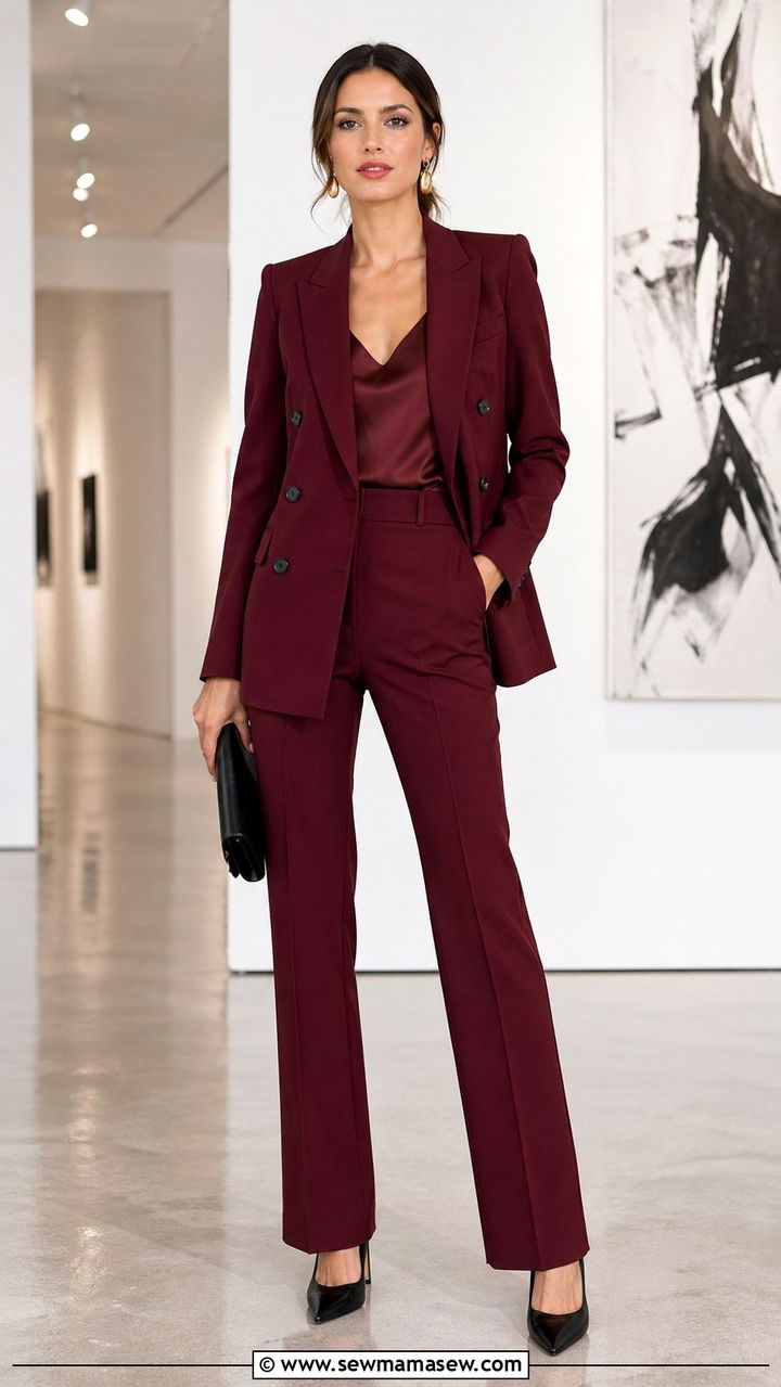Oxblood pantsuit monochrome pointed pumps - 40 All oxblood outfit ideas