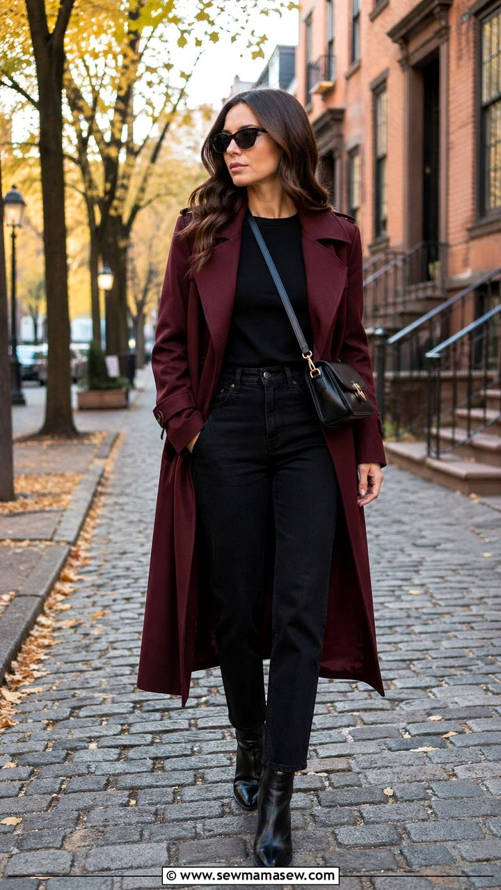 Oxblood trench coat all black outfit - 40 All oxblood outfit ideas