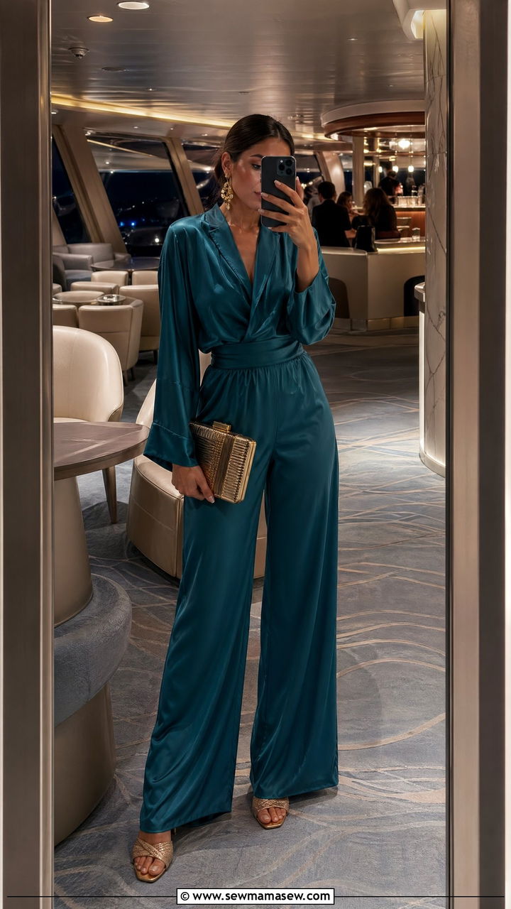 Palazzo Pant Matching Set With Mules - 35 Cruise dinner outfit ideas