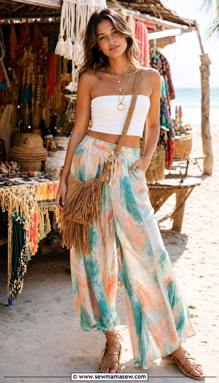 Palazzo Pants With Bandeau Top - 30 beach vacation outfits 2026