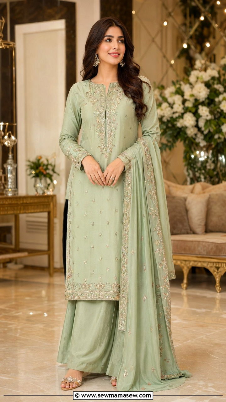 Palazzo Pants With Embellished Kurta - 35 Modest outfit ideas for wedding guest